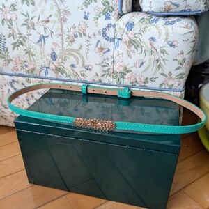 Turquoise Skinny Belt with Gold Accent